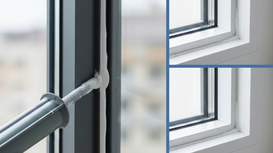 유리창 경계 실리콘 접착 방법 Photo-Image